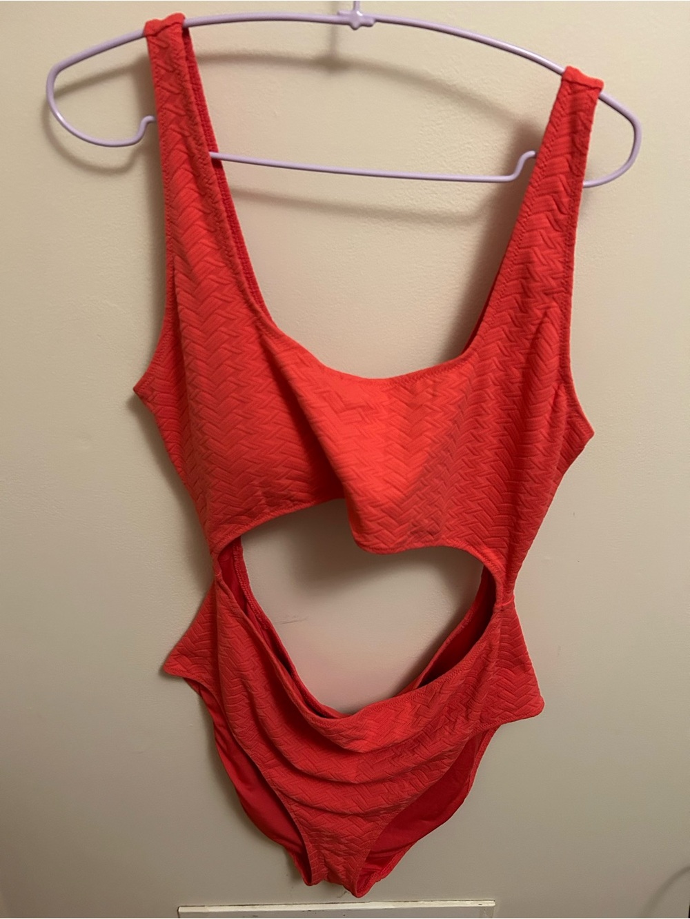 aerie Coral Textured Cutout One-Piece Swimsuit